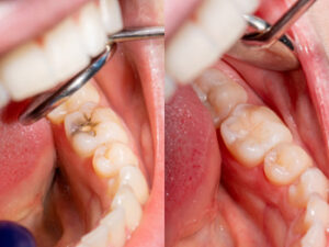 Dental,Caries.,Filling,With,Dental,Composite,Photopolymer,Material,Using,Rubber
